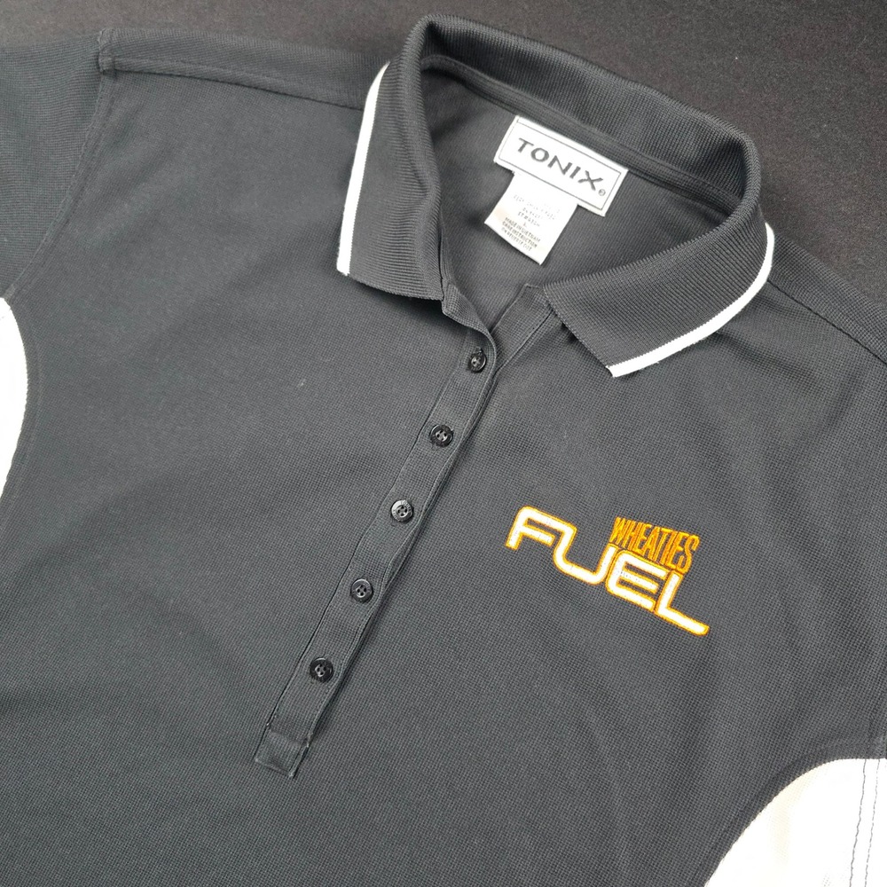 Tonix Wheaties Fuel Performance Polo Shirt Black White Mens Large ST434W